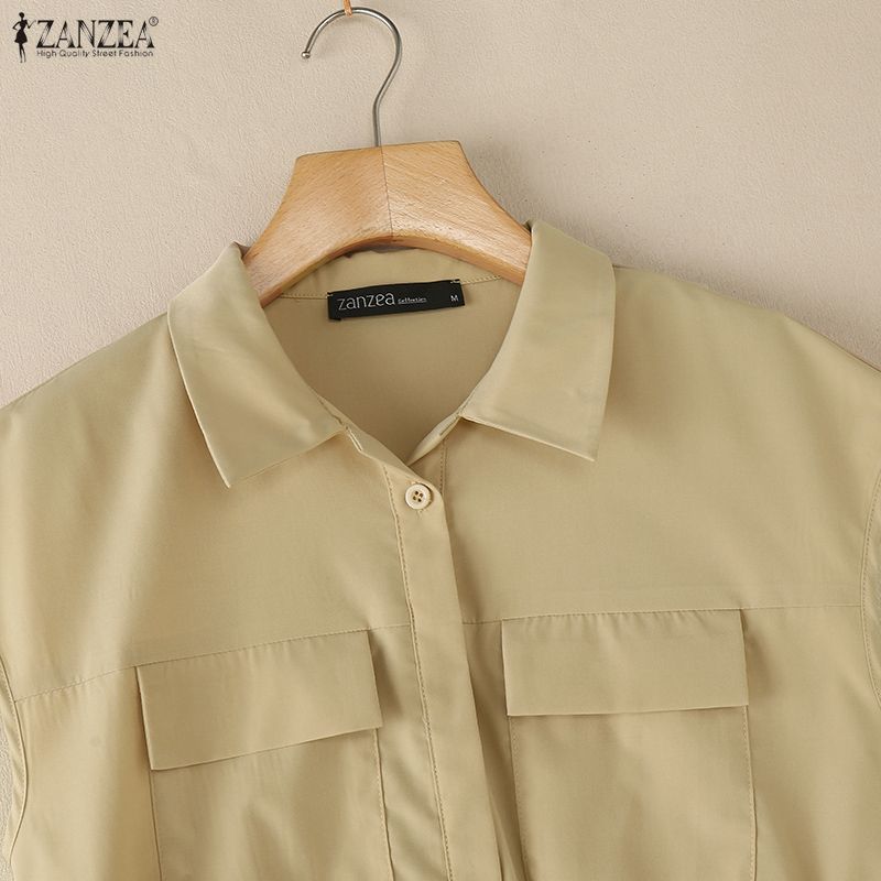 ZANZEA Women Casual Turn Down Collar Summer Short Sleeve Shirt Dress