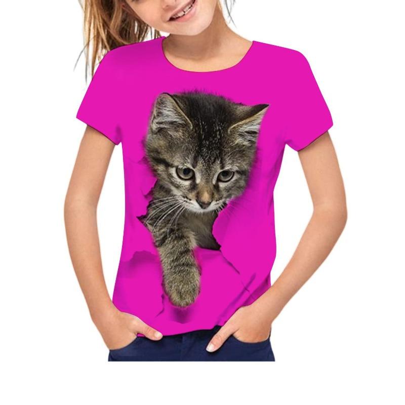 Kids T-shirt 3d Print Summer Children's Cute Animal 3D Printed Simple and Casual Round Neck Short Sleeved T-shirt