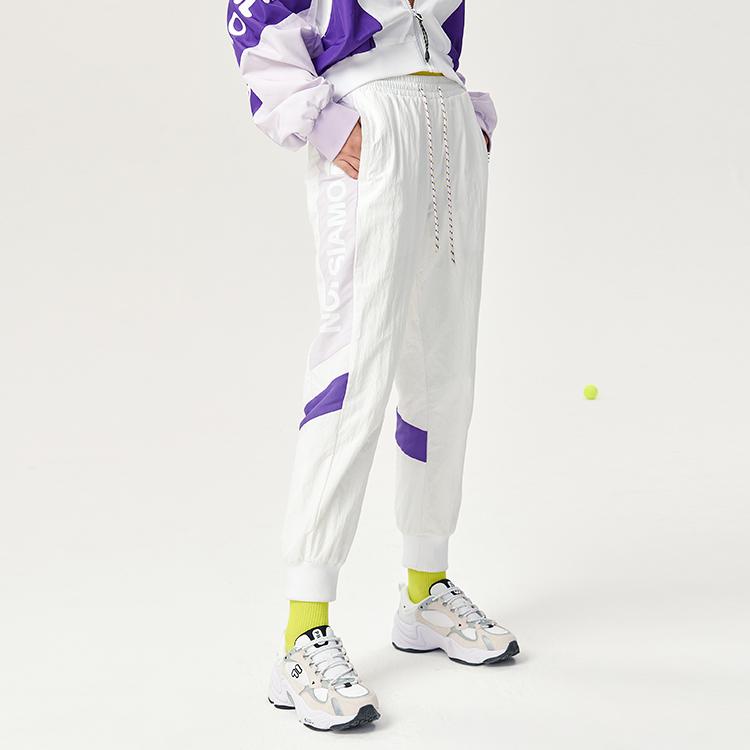 Fila Fusion Retro Sports Letter Print Color Block Loose Woven Sports Pants Women Pants White T11W141803FWT