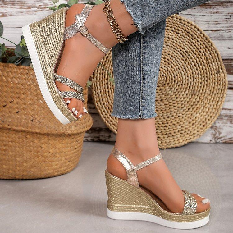 

Roman wedge heel polyurethane sole women s shoes, new fashionable trend women s shoes in spring 35 золотой