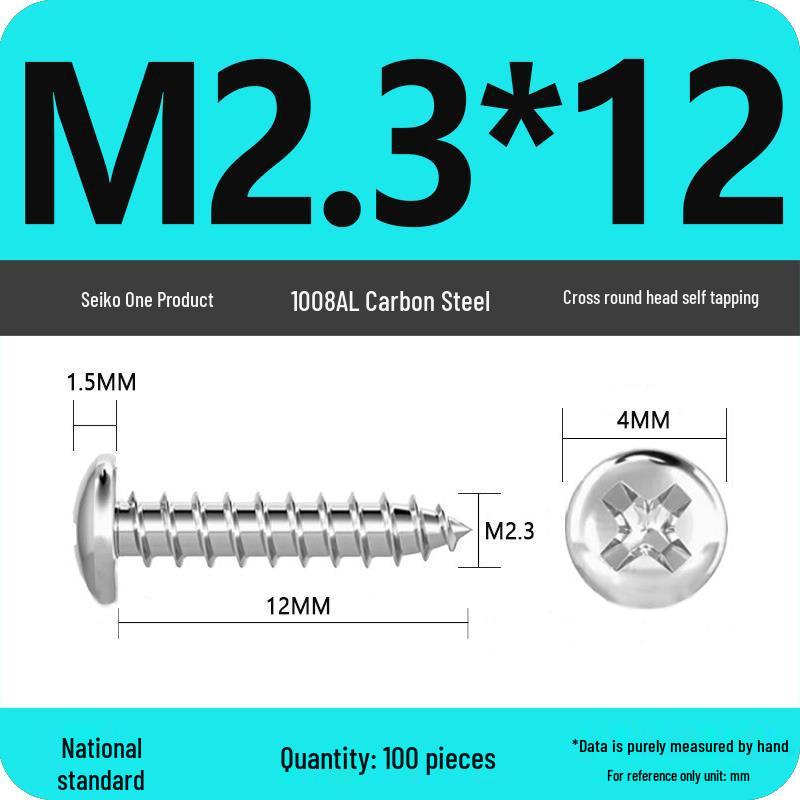 Galvanized Self-Tapping Screws, Round Head, White Zinc, PA Cross Pan, Pointed Tail M1.2-M4