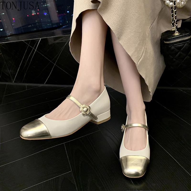 Color Matching Round Head Light Mouth Mary Jane Shoes Are Beautiful Commuting Soft Leather Large Size Women's Shoes