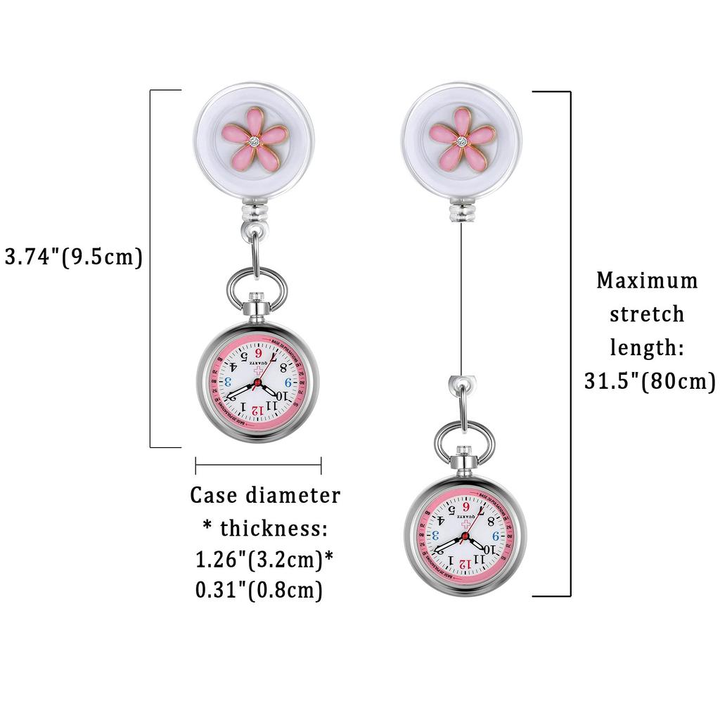 Ceas de asistentă Lancardo, Ceas de buzunar pentru asistente, Ceas de buzunar cu clips, Unisex, Cifre ușor de citit, Decorațiune drăguță cu petale de flori, Disponibil în 3