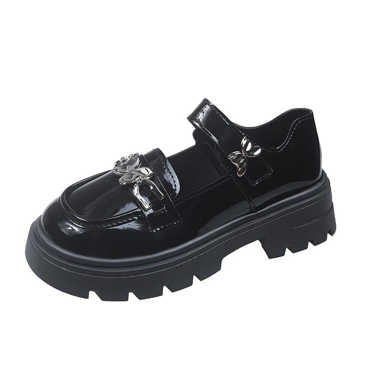Metal Butterfly Small Leather Shoes Women's Spring and Summer Round Toe Shallow Mouth One Strap Platform Mary Jane Single Shoes