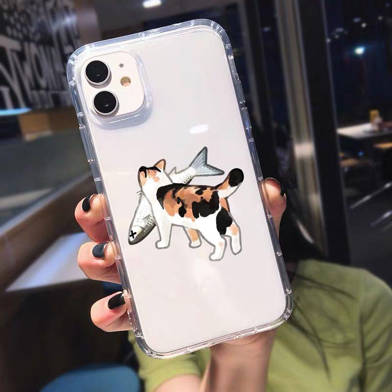 Funny Cartoon Cat Phone Case For iPhone 15 11 12 Pro Max 13 XR XS X 8 7 SE 14Plus Cute Animal Pattern Clear Soft TPU Cover Shell