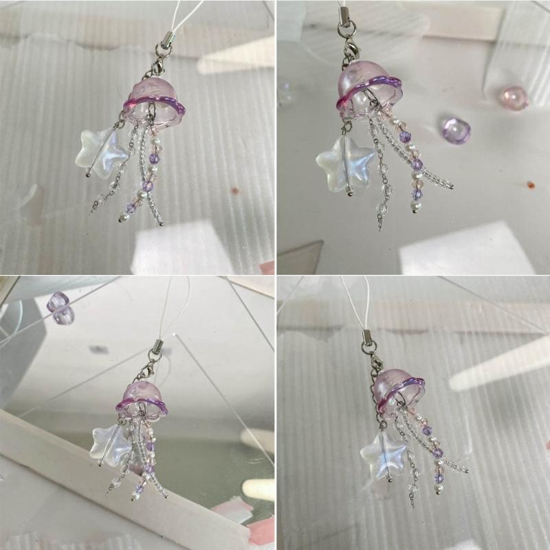 Cute Jellyfish Star Charm Phone Chain for Women Girls Handmade Beaded Keychain