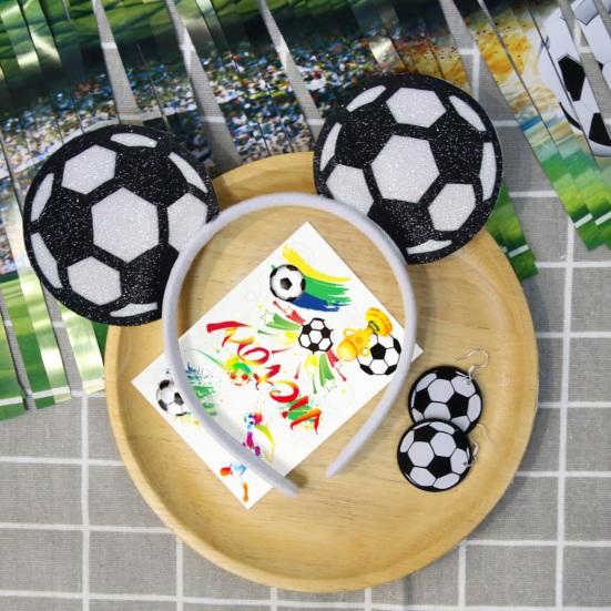 Conjunto de Tiara e Brincos com Adesivo Design Elástico Aro de Cabelo Conjunto de Brincos de Gancho Adereço de Animação com Tema de Futebol Acessórios para Dia de Jogo