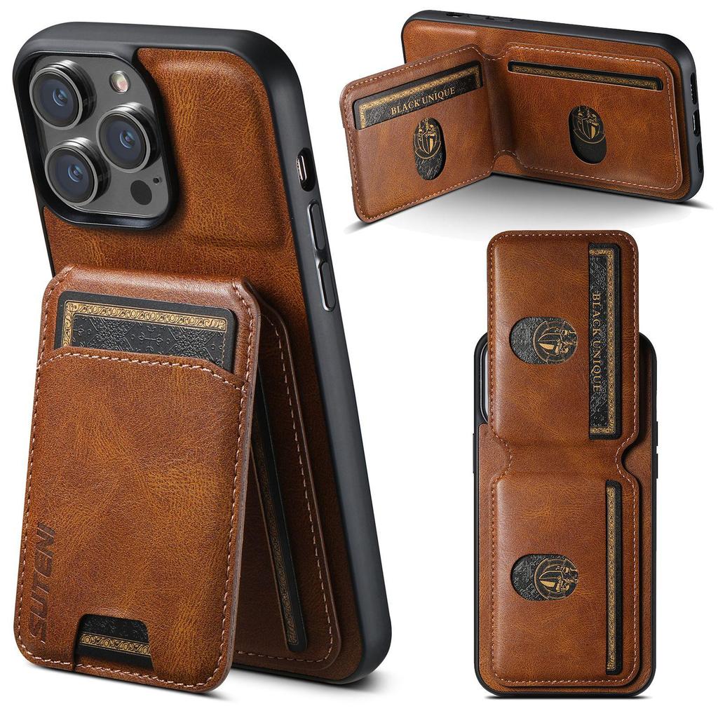 Leren Telefoonhoesje met Kaartsleuf & Standaard voor iPhone 16 Plus, Apple 14, Samsung S25 Ultra, en Google 9 Pro