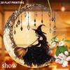 2D flat acrylic Mystery Witch on the Crescent Sun Catcher - acrylic window hanging, stained glass style, perfect for Halloween and fall home decor