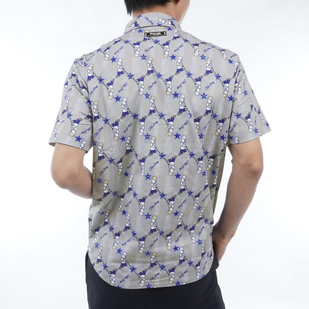 Ping Apparel Men's Short Sleeve Polo Shirt (Mr. Ping All-Over Print, Stretch) / Golf / 621-4160207 020_Gray, Size S