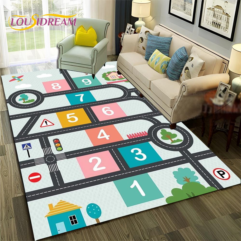 Funny Hopscotch Child Digital Games Boy Girls Carpet Rug for Home Living Room Bedroom Sofa Doormat Decor,Non-slip Floor Mat