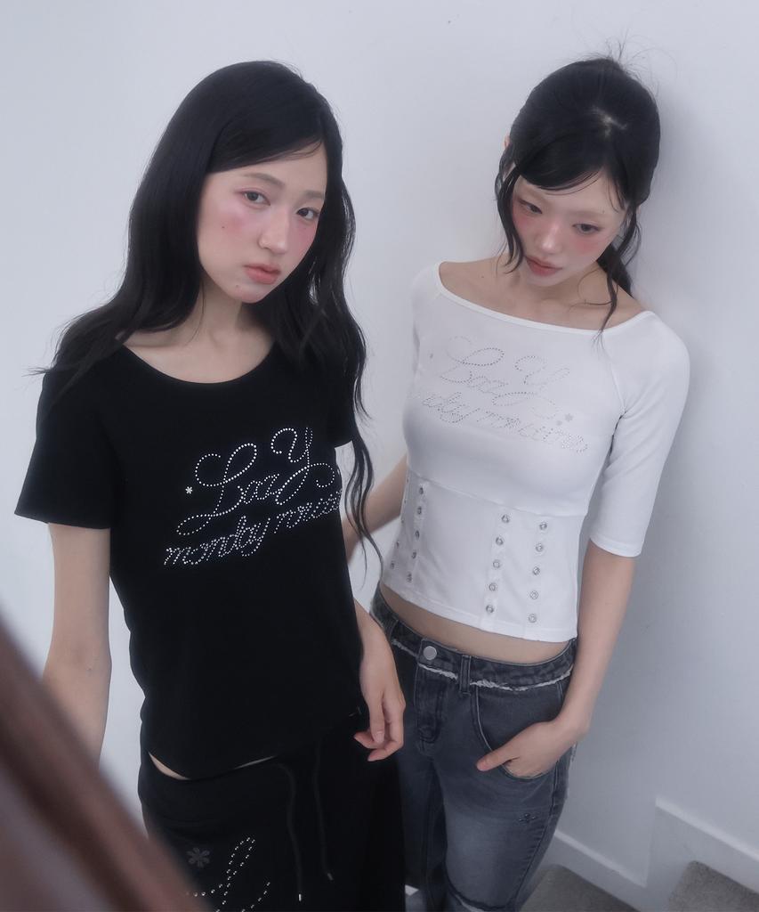 LMR Hot Fix Eyelet Boat Neck T-Shirt White