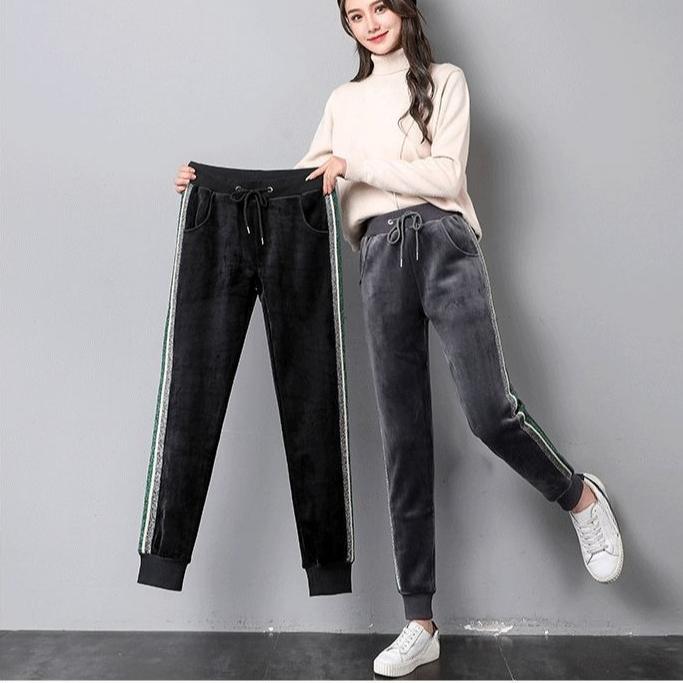 Women's Winter Plus-Size Velvet Harem Pants High-Waist Thick Fleece-Lined Sweatpants