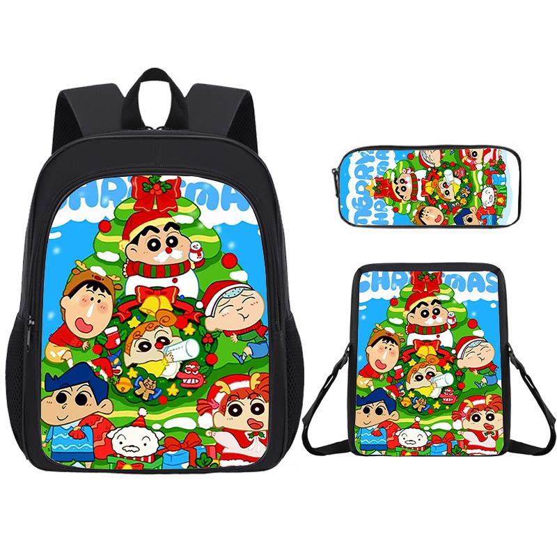 Christmas School Bag Christmas Printed Double Backpack Student Backpack pencil bag