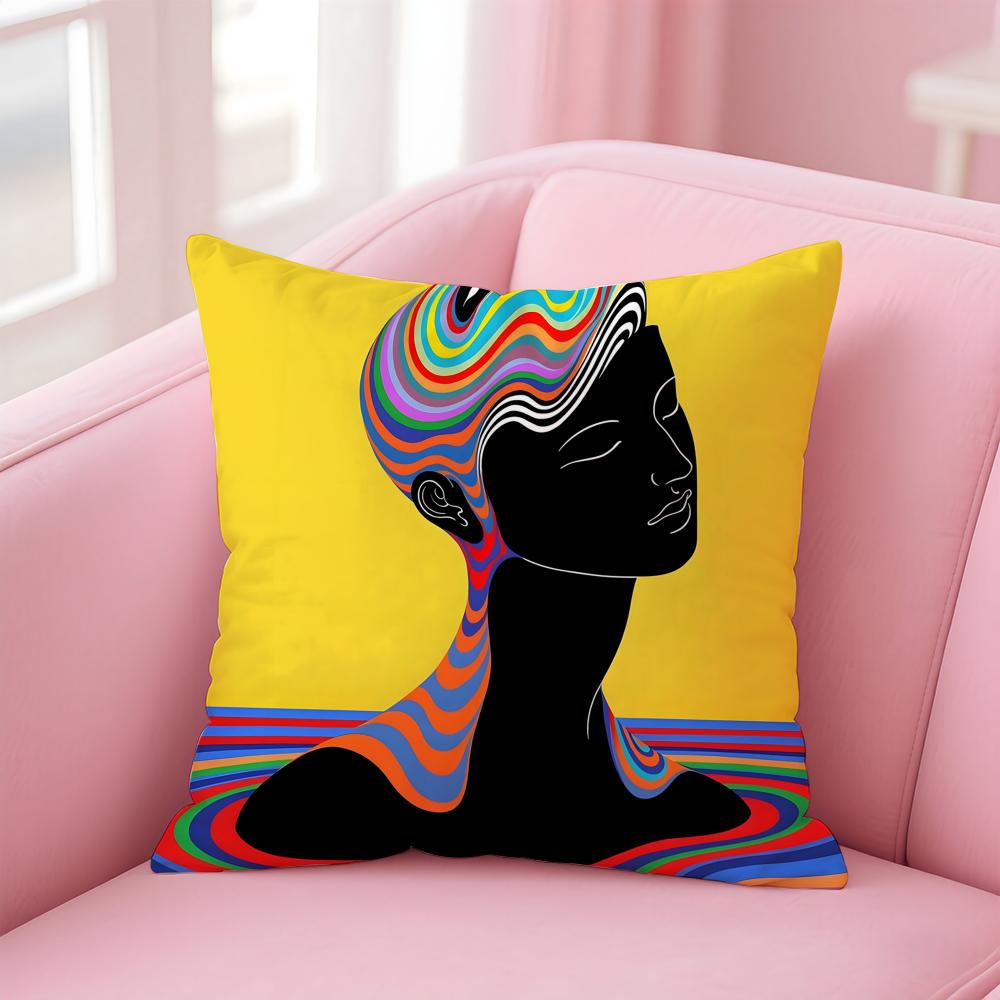 Lebendige Retro Interessante psychedelische Linien Kunst Kissenbezug Leinen Kissenbezug Hülle Weiche Dekoration für Sofa Wohnzimmer