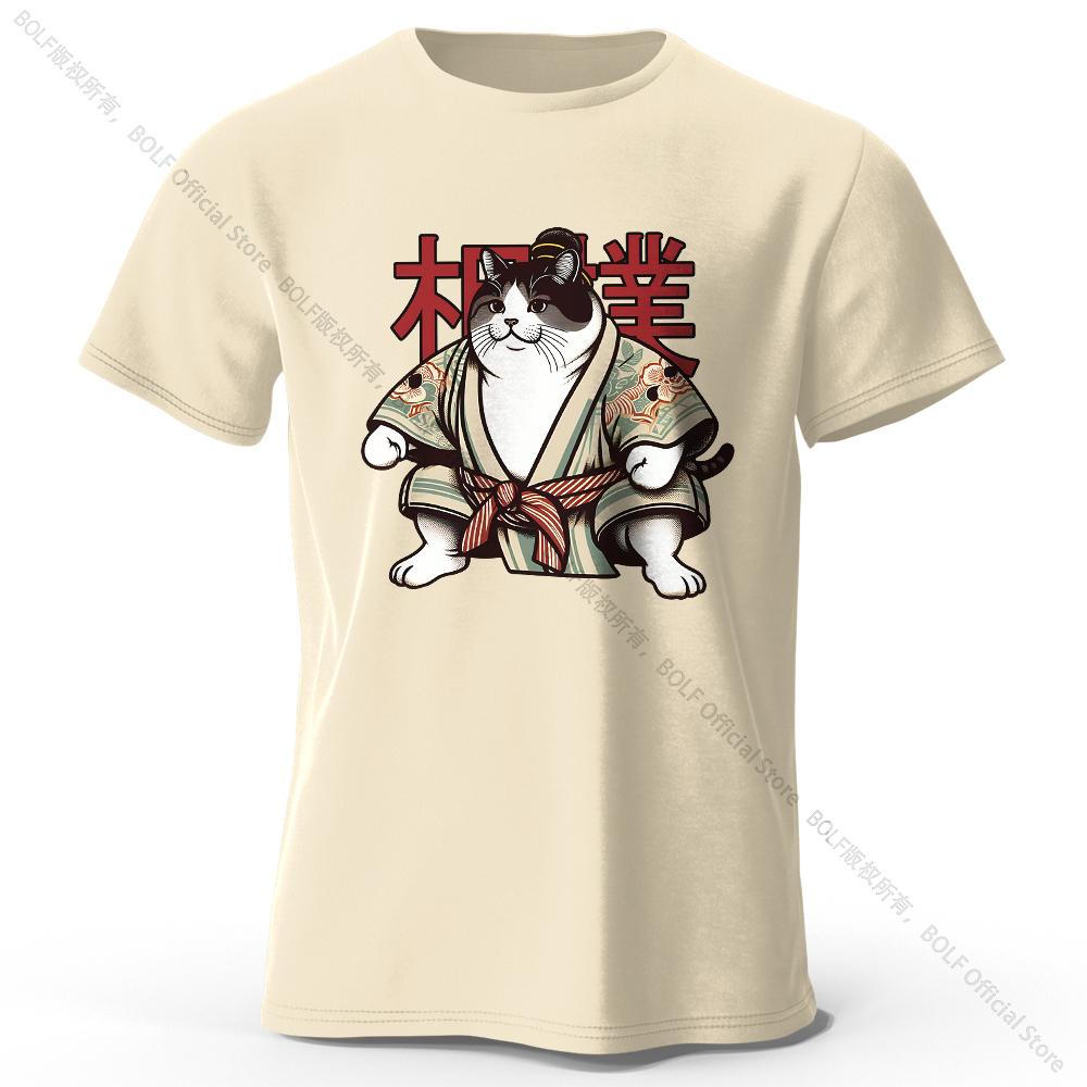 

Sumo Cat Print 100% Cotton T-Shirt, Soft & Breathable Round Neck Short Sleeve Tee, Unisex Fun & Cultural Style 4XL