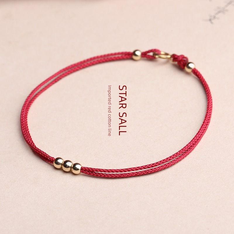 

Украшение Женский Подарок Подругам Минималистичный Браслет из Красной Веревки с Бусинами на Удачу 9K Gold [16 yards] hand circumference 16cm