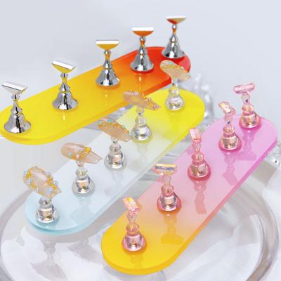 Nail Art Gradual Change Color Aurora Oval Nail Holder Practice Bracket Long Gold Silver Nail Holder Jewelry