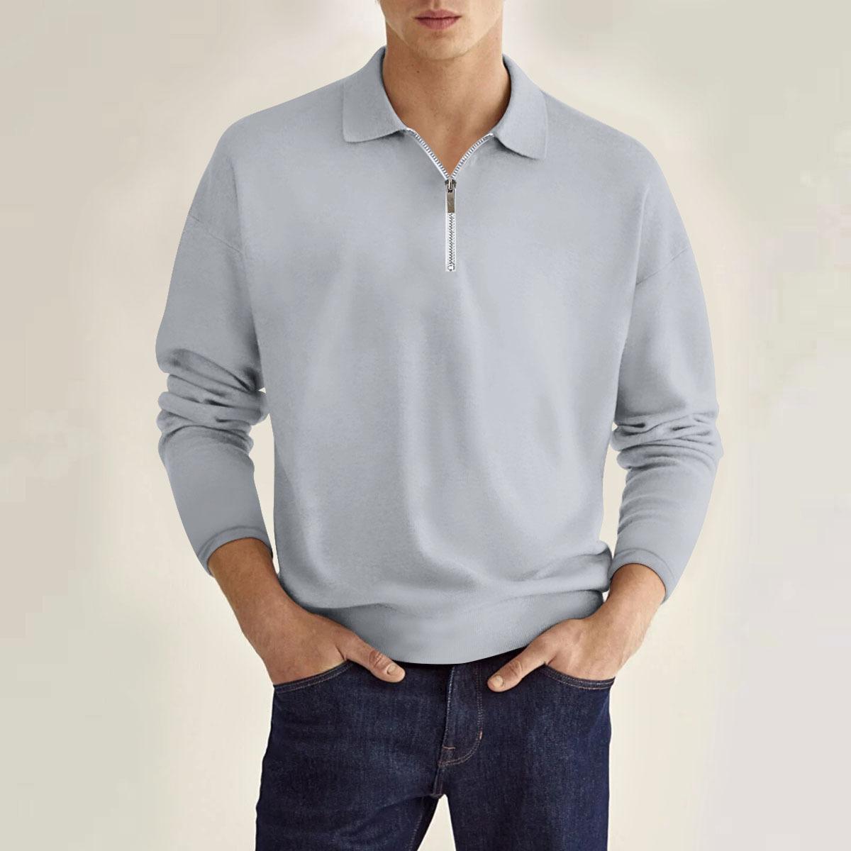 Fashion Men s Casual Polo Top Shirt Zip Solid Colour Men s Long Sleeve Sports Polo Shirt M