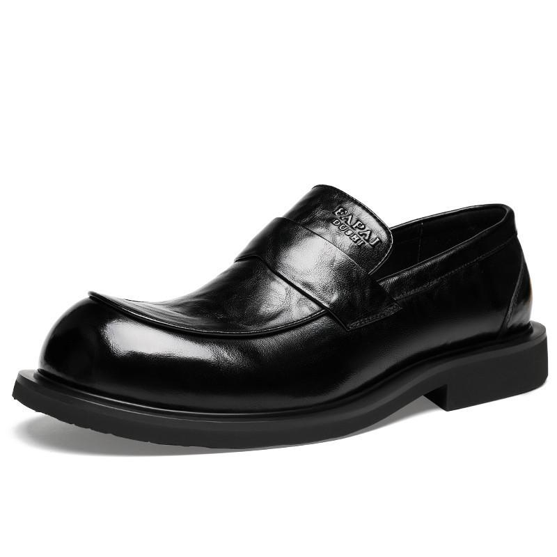 2025 Casual Leather Shoes Men's Leather One-pedal Loafers First Layer Cowhide Business Commuter Leather Men's Shoes Big Head