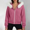 Women's Color Long Sleeve Hooded Zip Up Jacket with Pockets and Faux Collar