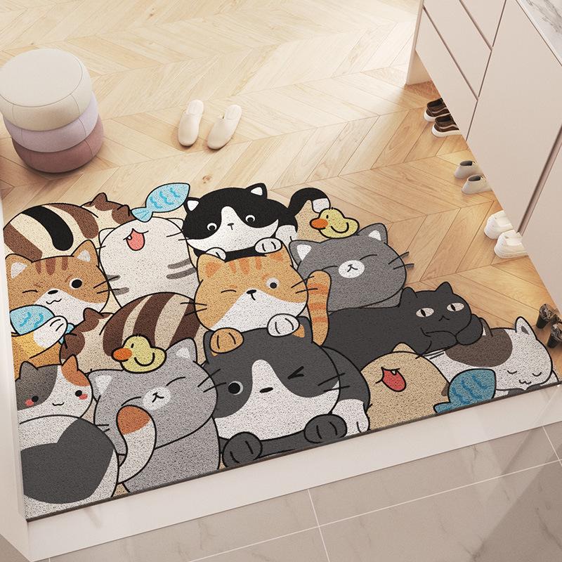 Adorable Cartoon Loop Pile Door Mat: Durable, Cuttable, and Dirt-Resistant Entryway Rug