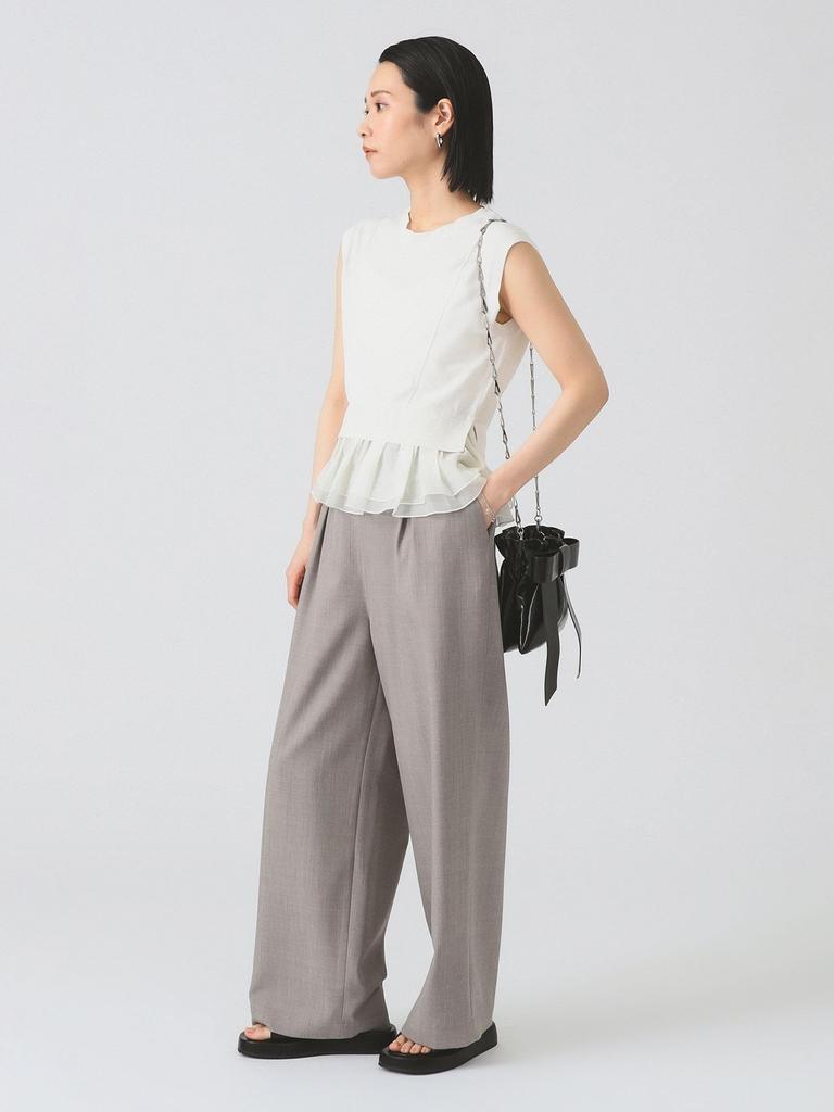 Ray Beams S/S Knit Vest, Sheer Peplum Crew Neck, Sleeveless, Women's, OFF_WHITE FREE