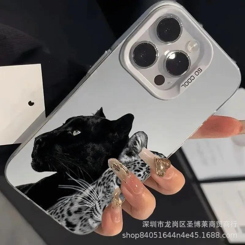 Black and White Leopard for Apple 15 Color Silver iPhone14Pro Creative 11promax Matte 16 Protective Case 17