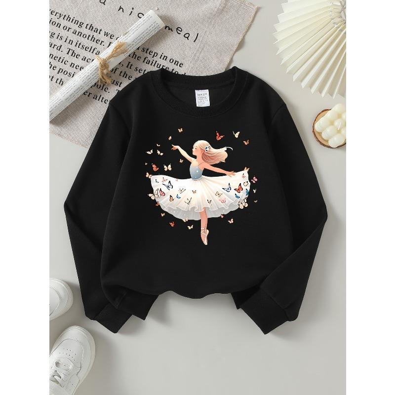Kids Sweatshirt,Crew Neck Fashion Top, Fun"Butterfly Ballerina Dance " Patterned Sweatshirt, for Everyday Casual Wear, for All Kinds of Daily Outfits