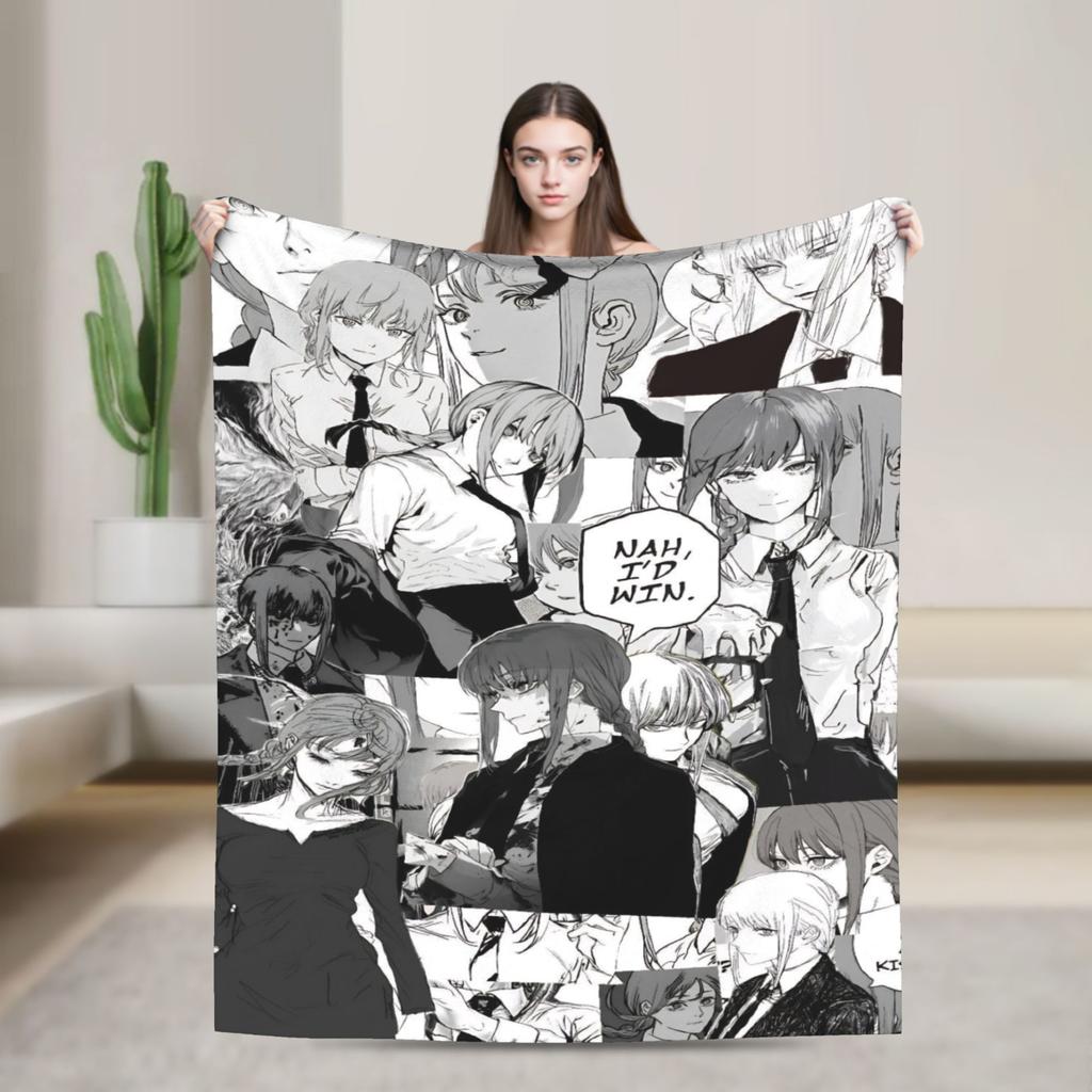 Makima Anime Girl Blanket C-Chainsaws Flannel Novelty Warm Throw Blanket for Home Summer