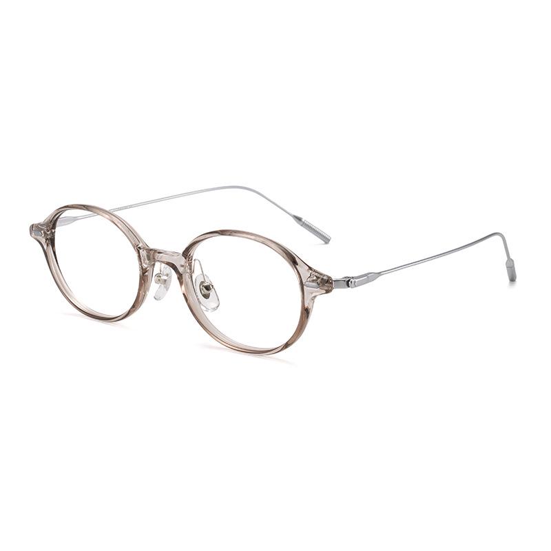 Ultra-Light Oval TR Frame Glasses with Titanium Temples, Suitable for Women's Nerdy Academic Style, Model Ti0046 (Lens Customizable)