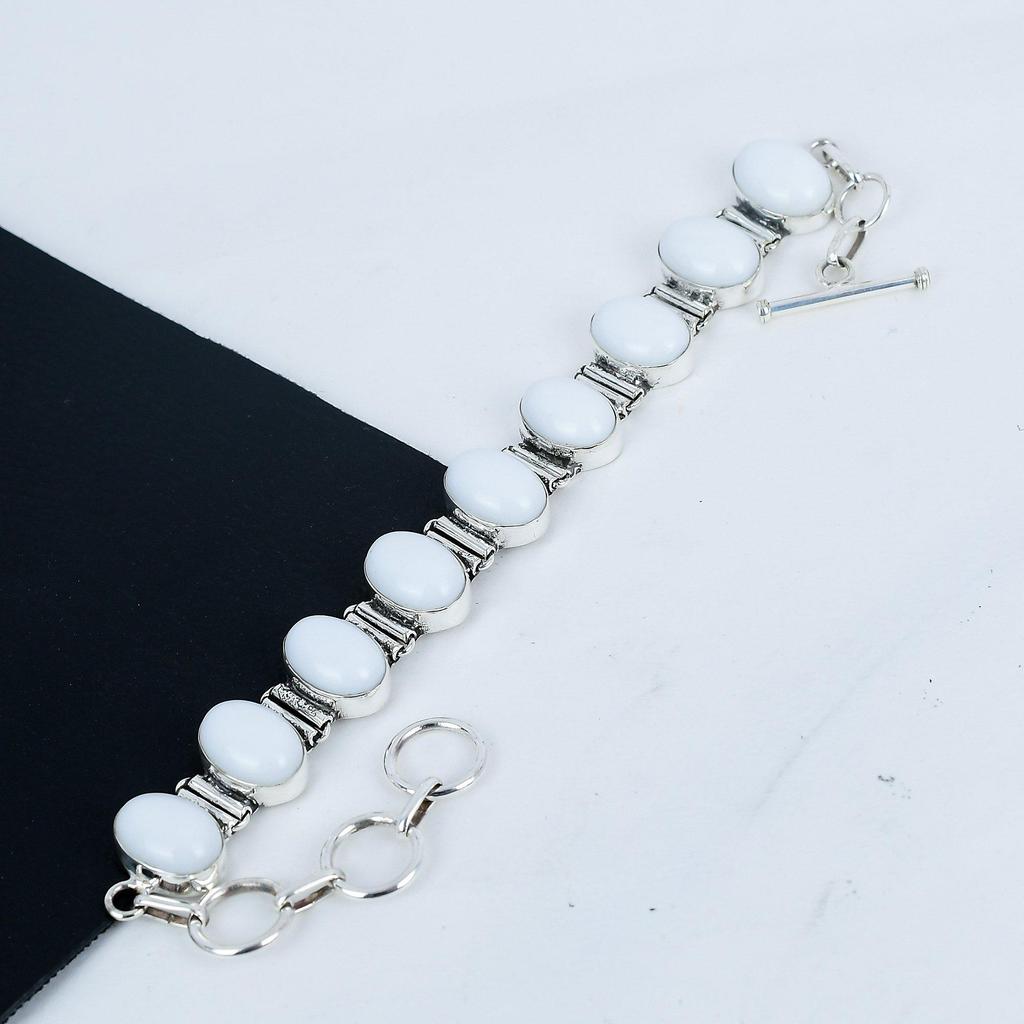 Náramek z přírodního bílého korálu, ručně vyrobený ze stříbra ryzosti 925, náramek s modrým safírem pro manželku, unisex náramek, dárek ke Dni otců