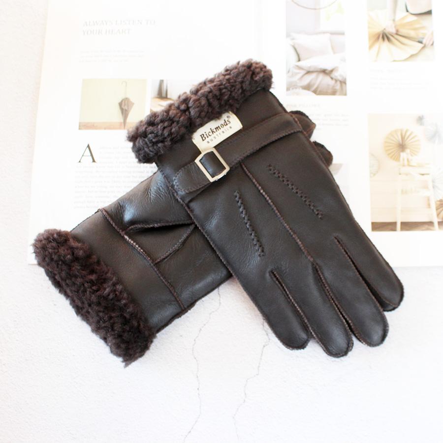 Sheepskin Fur Gloves Men Leather Thick Winter Warm Outdoor Wind and Cold Handmade Sewing Finger New Bickmods Brand