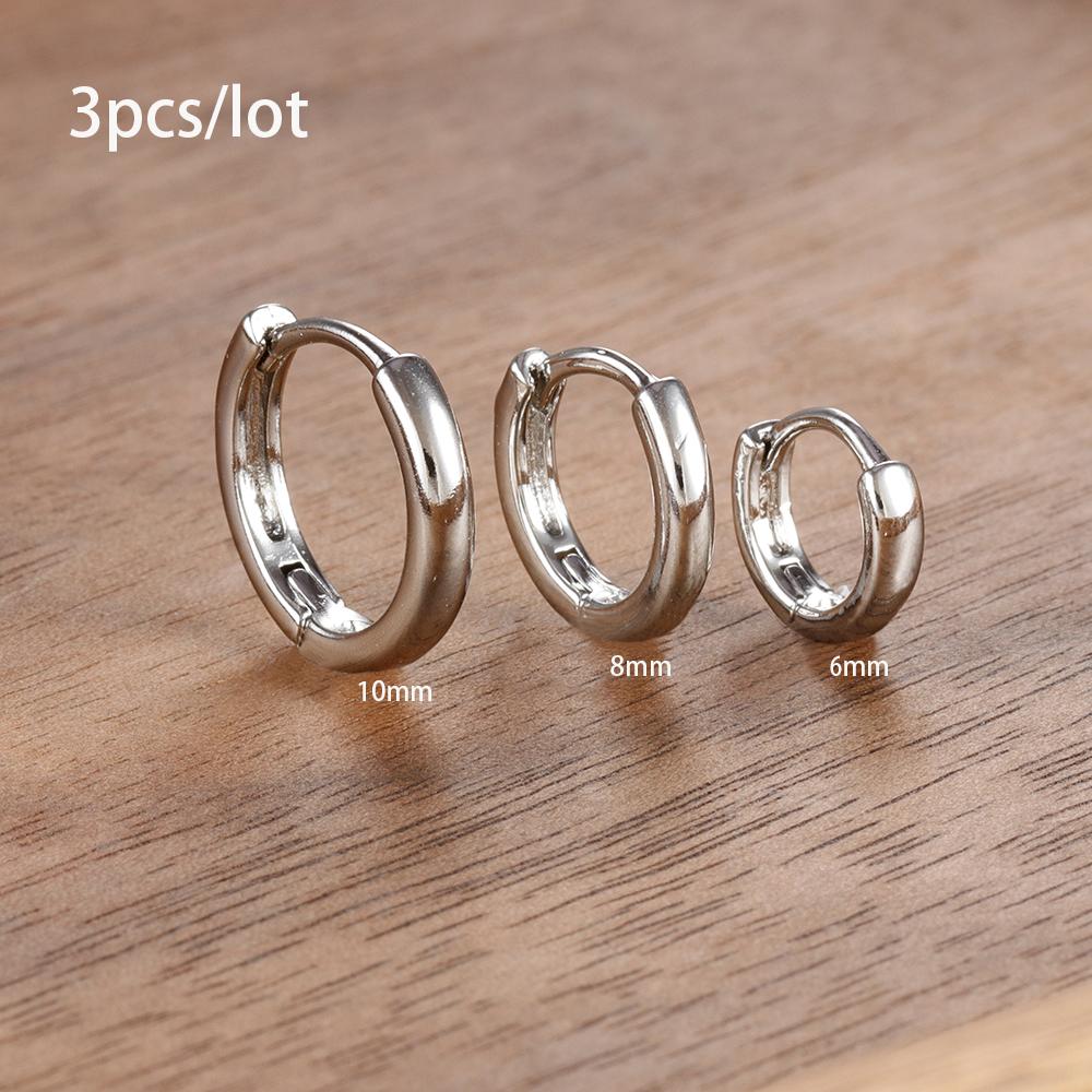 3 Piece Fashion Stainless Steel Round Star Drop Earrings Set for Women 18K Gold Plated Dangle Earring Punk Unisex Rock Zircon