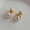Modern Jewelry Simulated Pearl Earrings Back And Front Stud For Women Girl Gift