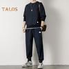 2Pcs/Set Fake Two Pieces Sport Suit Round Crew Long Sleeve Pullover Tops Elastic Waist Long Trousers Set Daily Wear