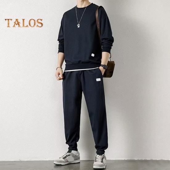 2Pcs/Set Fake Two Pieces Sport Suit Round Crew Long Sleeve Pullover Tops Elastic Waist Long Trousers Set Daily Wear