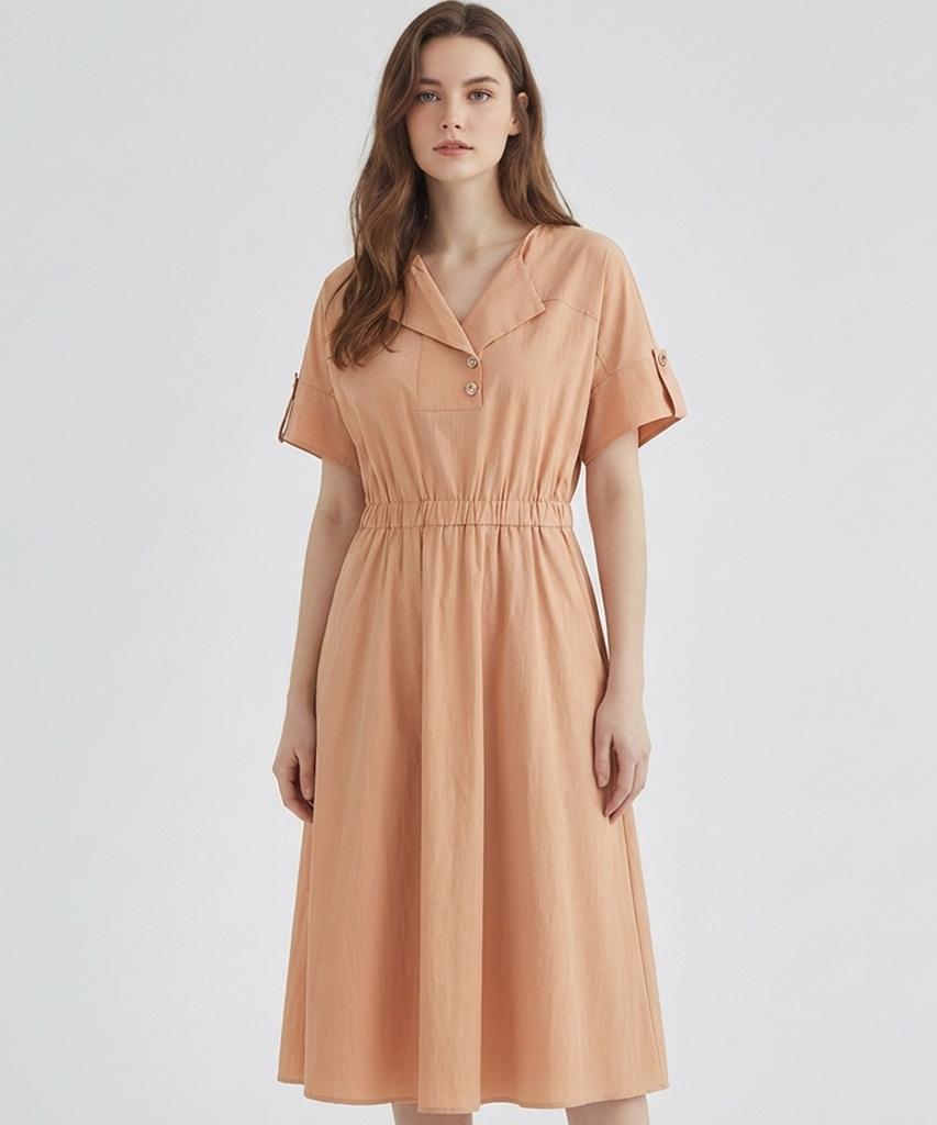 MESENSE Shawl Collar Short Sleeve Dress_Mb45Opm309A