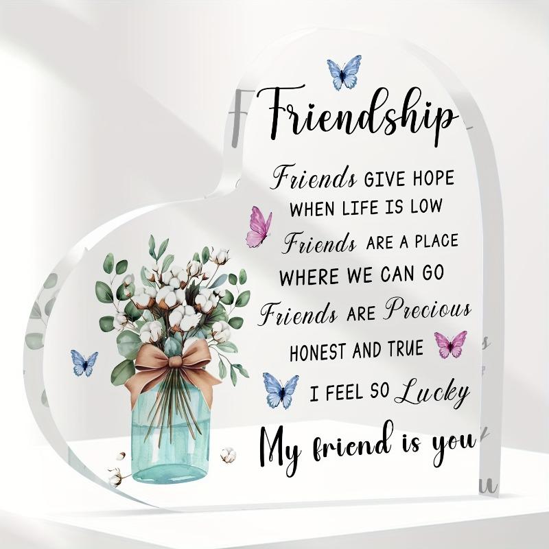 2D Flat, Women s Friendship Heart-Shaped Acrylic Decorative Plaque, Floral Accents Design, Suitable for Wall Decoration, Porch, Room, Villa, Accents H 10*10CM