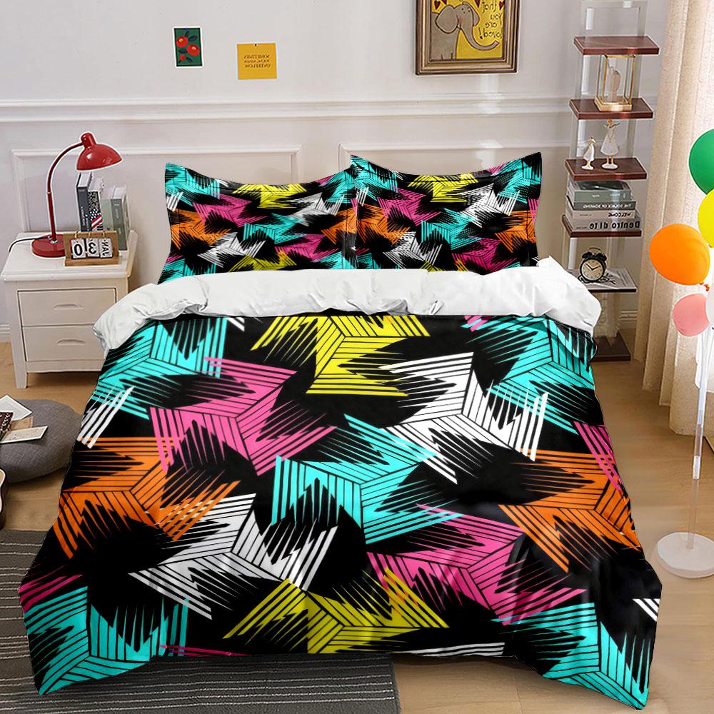 Colorful Geometric Three-Piece Set Design Kid'S And Adults' Bedroom Decor, Exquisite Three-Piece Bedding Set Gift