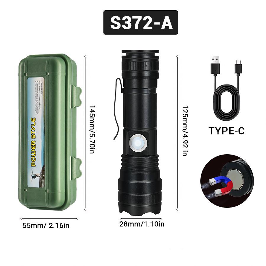 Portable LED Flashlight with Built-in Battery USB Rechargeable Flash Variable Focus Waterproof Lantern Outdoor Camping Torch