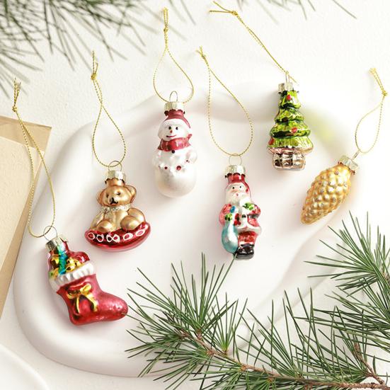 9 Pcs Christmas Ornaments Mini Resin Bear Tree Snowman Santa Xmas Tree Hanging Decoration for Winter Home Party Decor