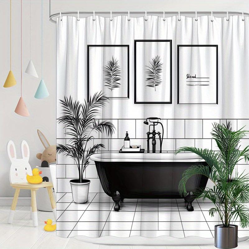 

Modern Minimalist Shower Curtain Black And White Art Clawfoot Tub With Plants Decor Hotel Style Luxury Waterproof Fabric W60H190(CM)-1 Pcs