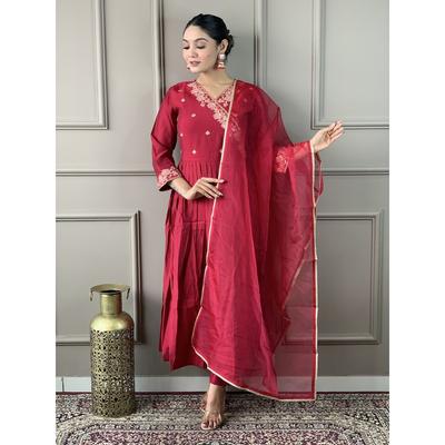 Indisch Pakistanisch Oberteil Tunika Kurti Hose Dupatta Set Damen Partykleidung Salwar Anzug SC-2319