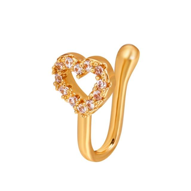 1Pc Copper Fake Piercing Nose Ring Heart Star Crown Clip On Nose Ear Clip Cuff Earring for Women Girl Gift Body Jewelry Nariz