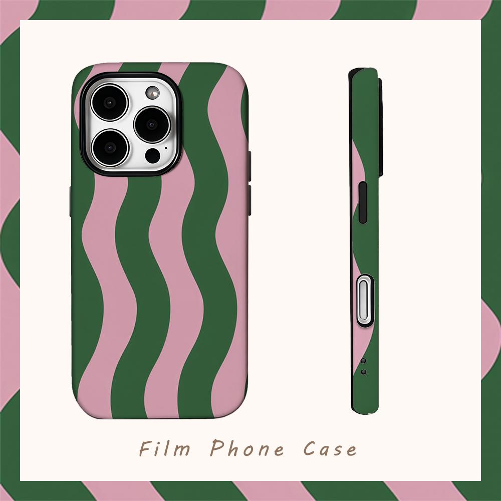Green Pink Wavy Stripes Phone Case for IPhone 16 15 14 13 12 11 X XS XR XSMAX 7 8 Pro Max Plus Double-layer Back Cover