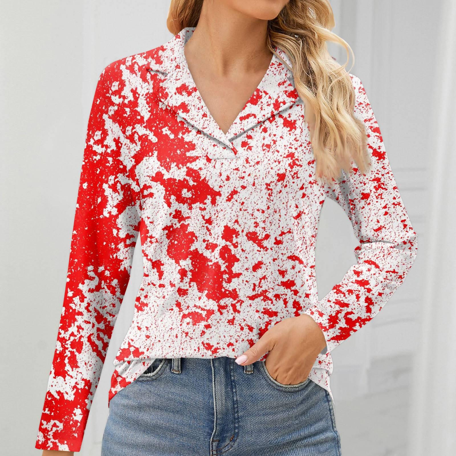 

Жіночий модний топ для відпочинку з довгим рукавом і V-подібним вирізом на Хеллоуїн L Кіновар