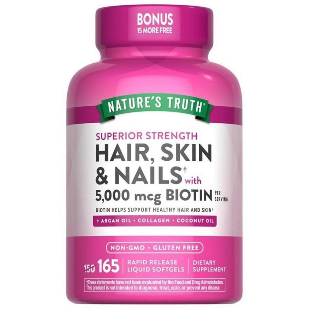 Truth Nature's Hair Skin Nail Biotin 5000mcg Softgels 165 Tablets 1 pcs