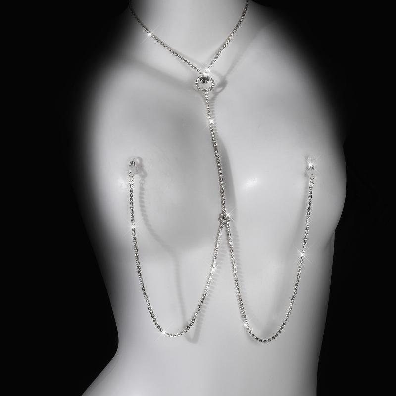 Luxury Rhinestone Milk Ring Breast Chain Women Sexy Spicy Metal Bead Chain Milk Clip Body Chain Adult Erotic Accessories