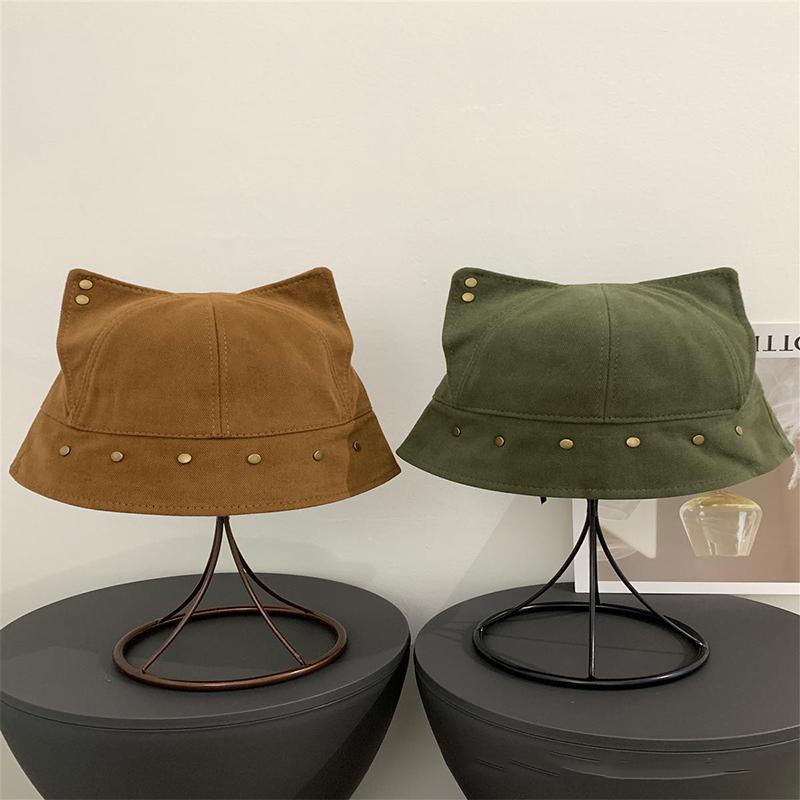 Niedlicher Lustiger Katzenohren Fischerhut Vintage Nieten Vielseitiger Lässiger Fischerhut